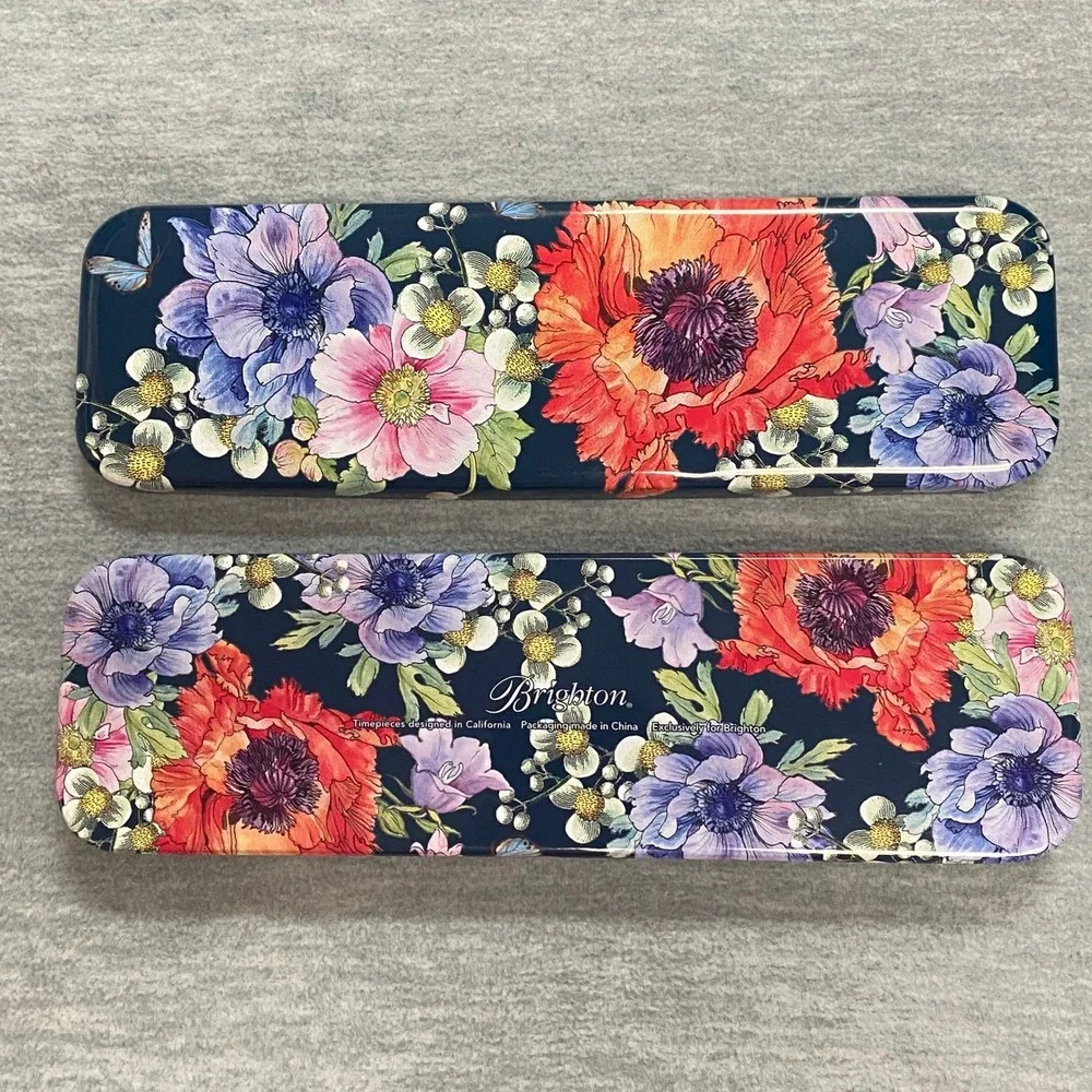 Brighton Floral Metal Tin Case Pencil Box‎ Holder Stationery Storage Decor